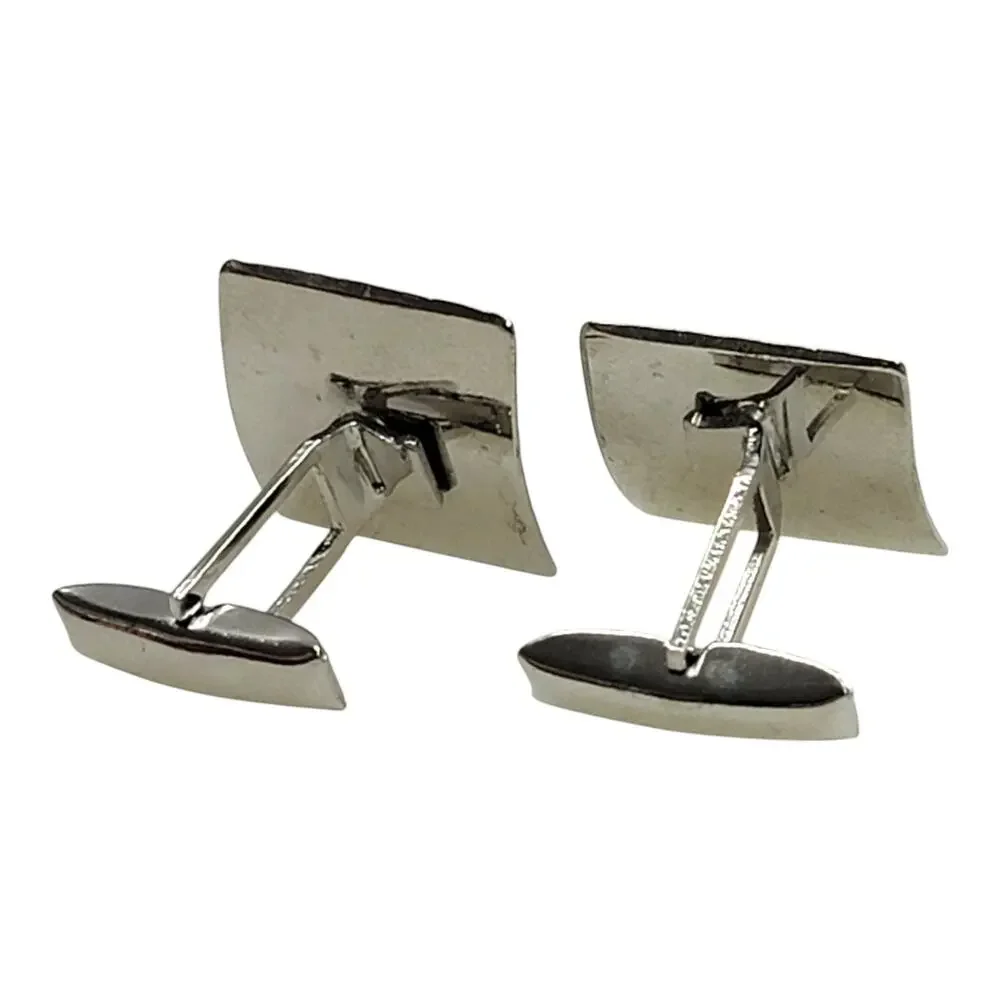 Vintage Mid Century Blue Cats Eye Textured Silver Tone Mens Formal Cufflinks